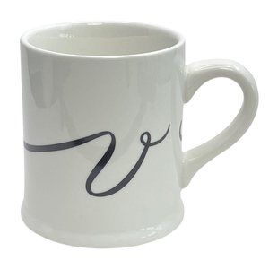 Cursive Letter V Coffee Mug Cup Indigo White Black